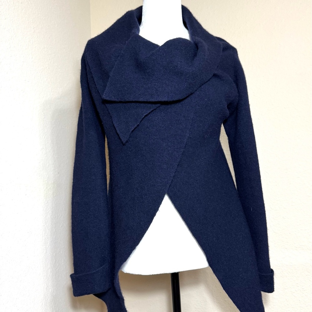 Chic Navy Blue Wrap Cardigan Asymmetric made in Italy